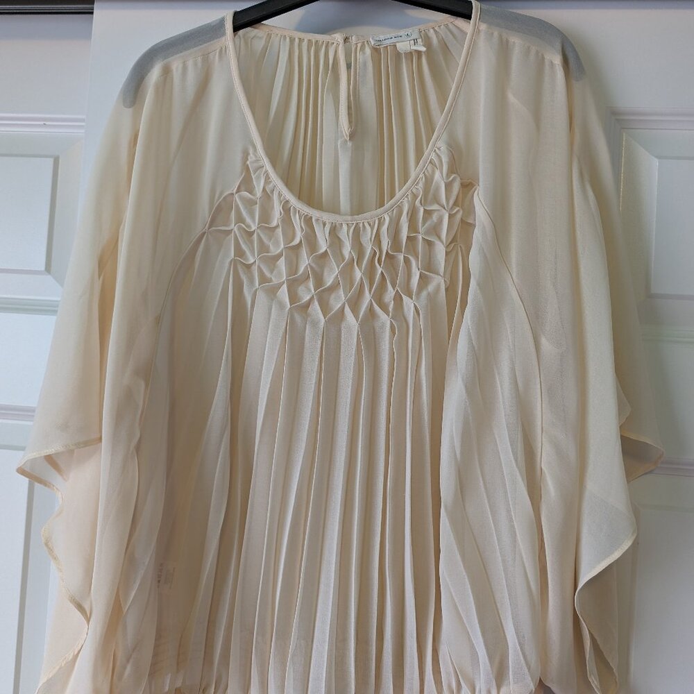 Anthropologie Sheer cream flowy blouse